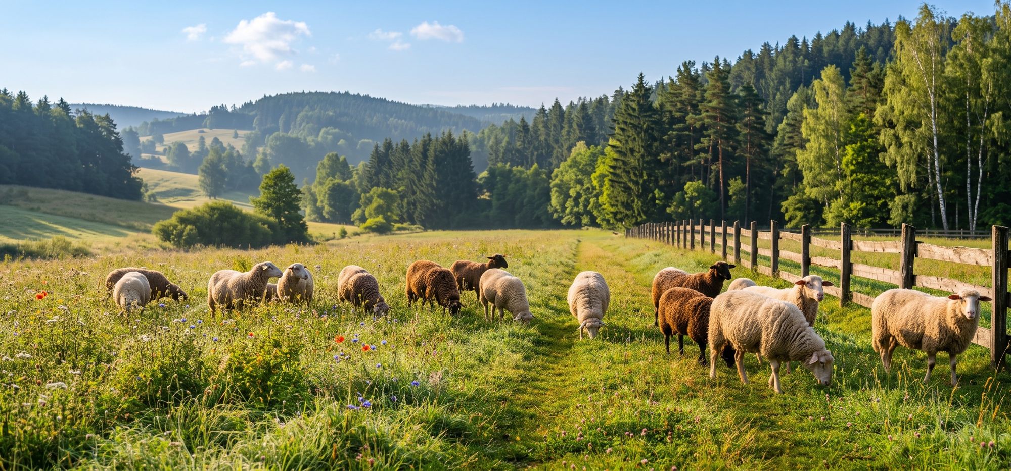 Schafe auf einer Weide im Waldviertel, Wolle in ihrer Ursprungsform
